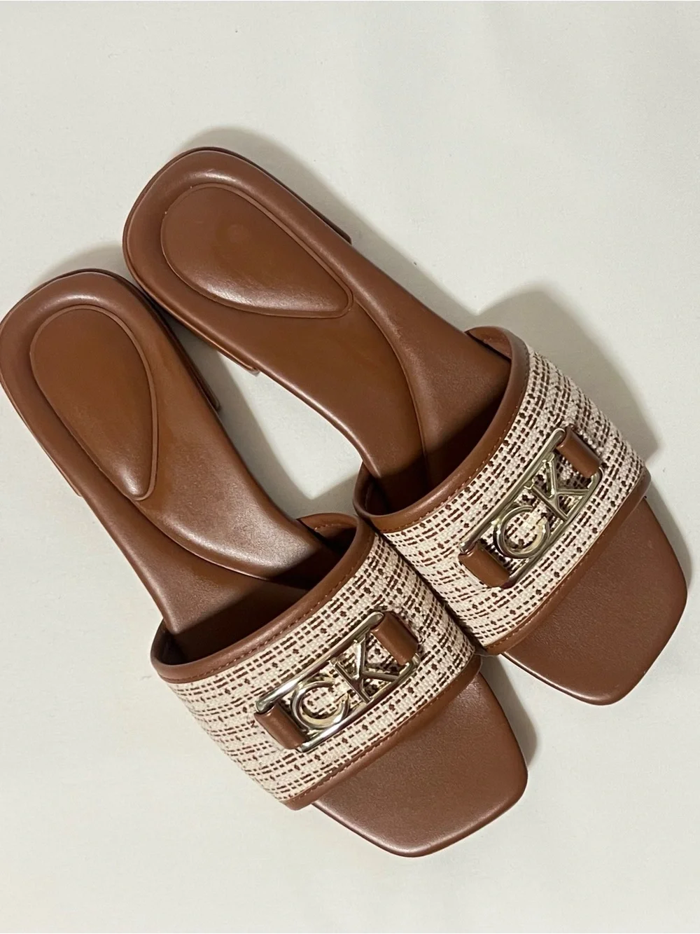 Calvin Klein - Brown & Cream Woven Sandals